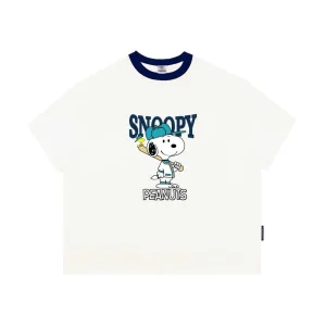 Áo Thun Snoopy Peanuts Phối Cổ Xanh N